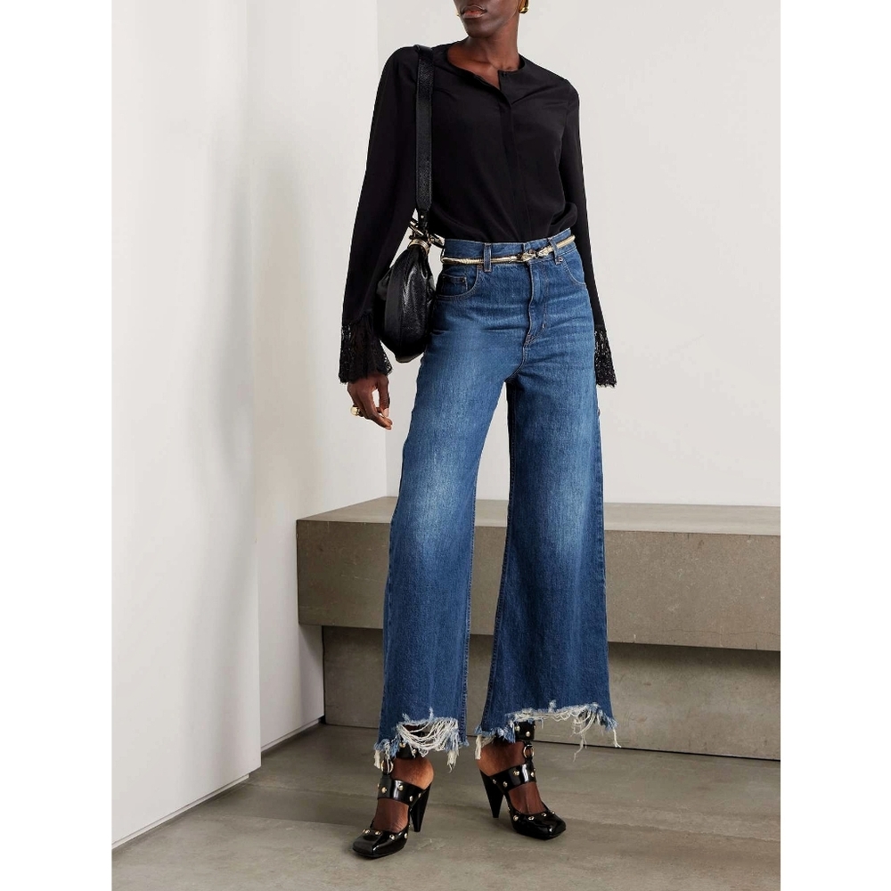 Chloe Y2K Wide-Leg Flare Raw Hem Dark Denim Jeans
